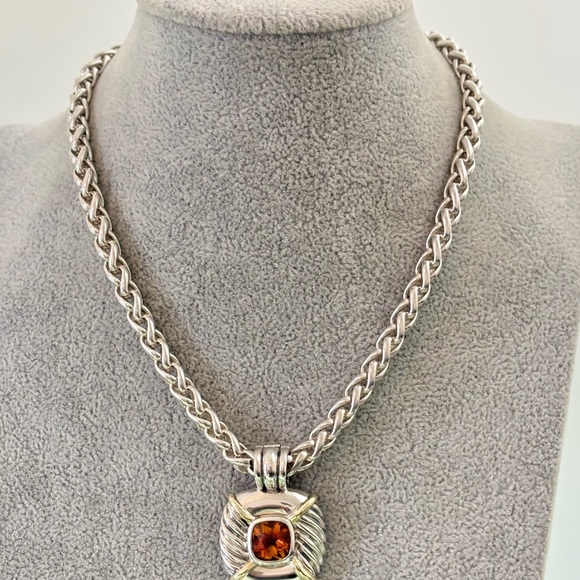 David Yurman 925 & 14k Gold Renaissance Pendant Necklace with Citrine 16